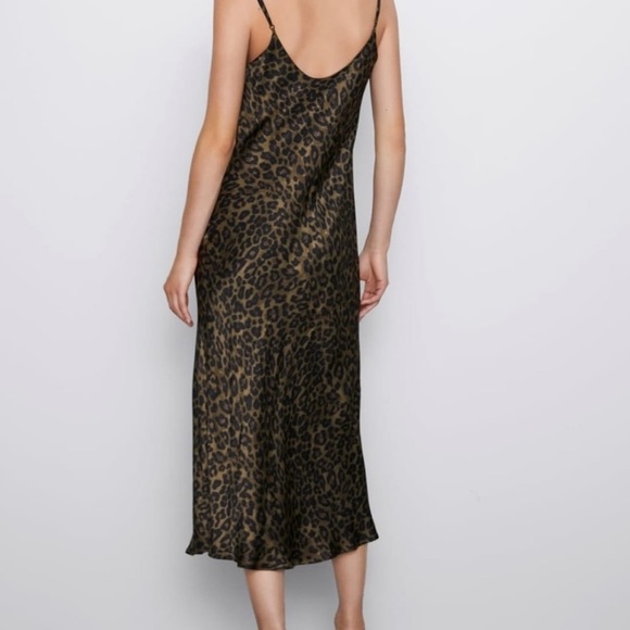 Zara Leopard Satin Slip Cowl Neck Dress XS - Picture 8 of 11